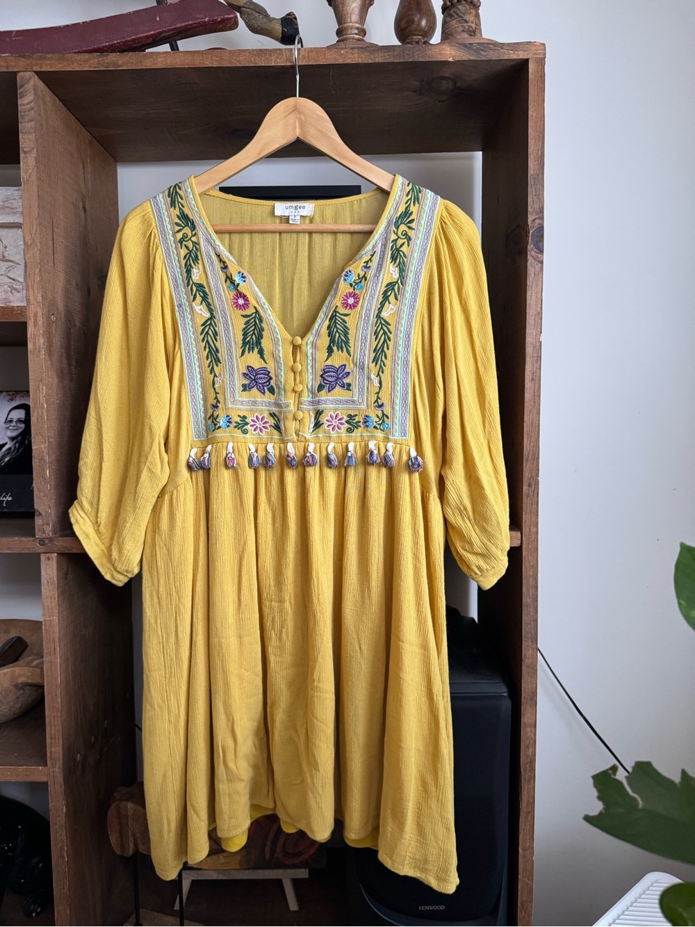 Umgee Boho Embroidered Mustard Yellow Tunic Dress Small